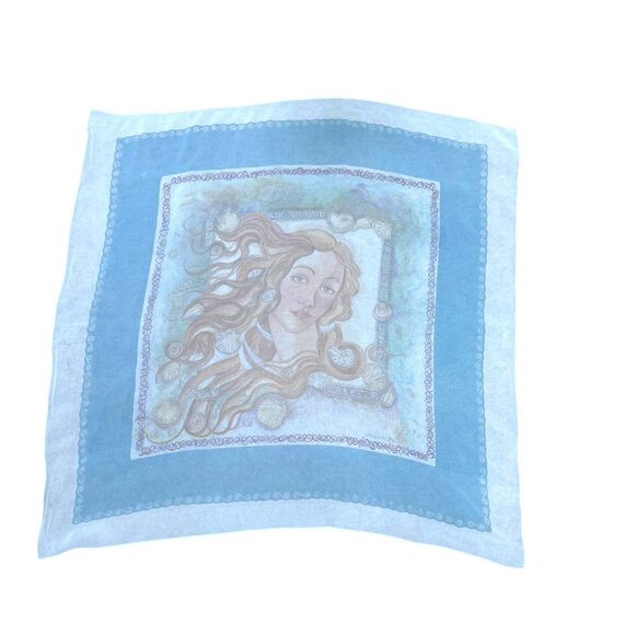 Aphrodite Silk Scarf By Ifadi Greece 31” Square Aqua Blue & Greek Goddess Print - Picture 8 of 8